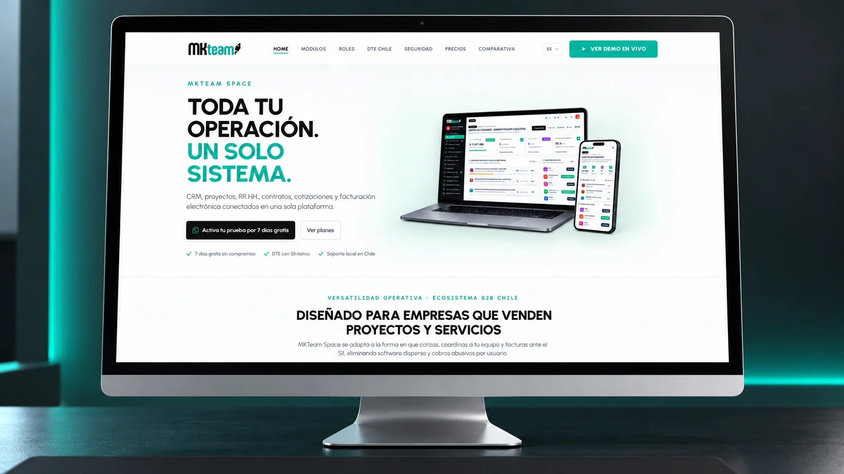 Mockup de presentación de MKTeam Space