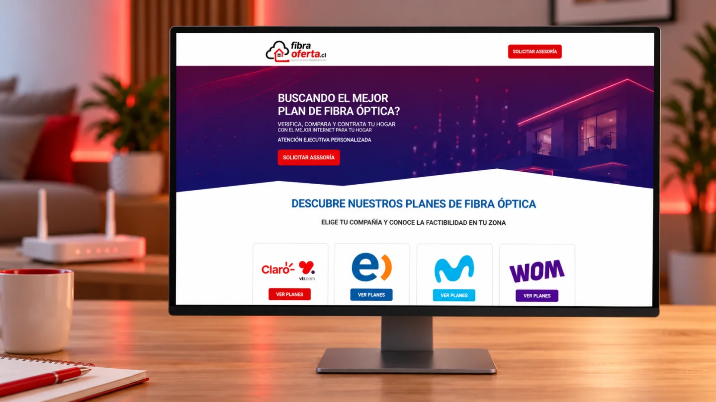 Sitio web de Fibra Oferta presentado en un monitor de escritorio