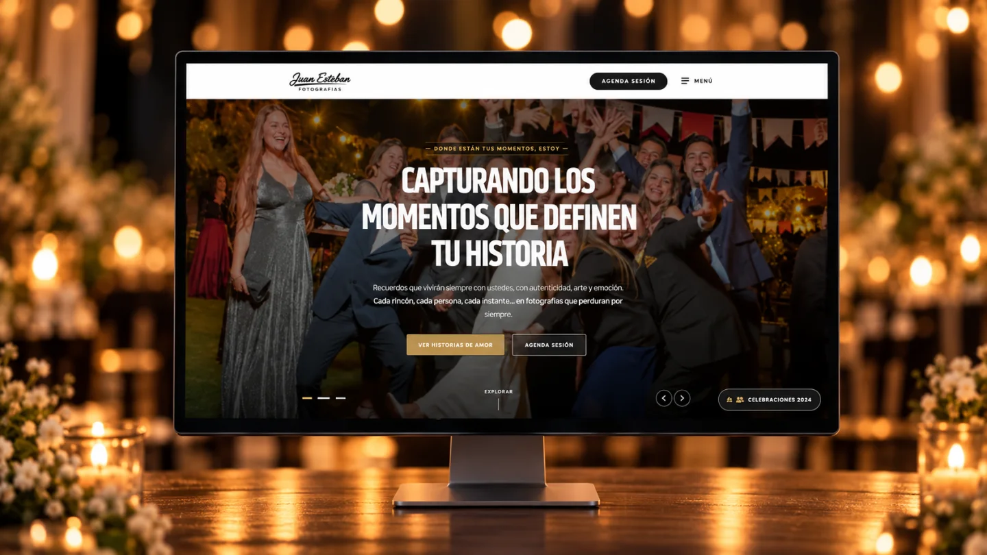 Sitio web de Juan Esteban Fotografías presentado en un monitor de escritorio