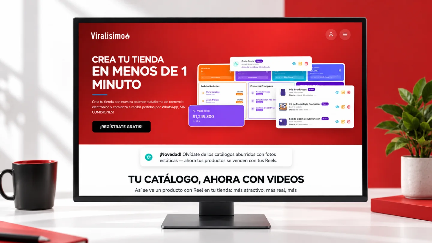 Plataforma web de Viralisimo presentada en un monitor de escritorio