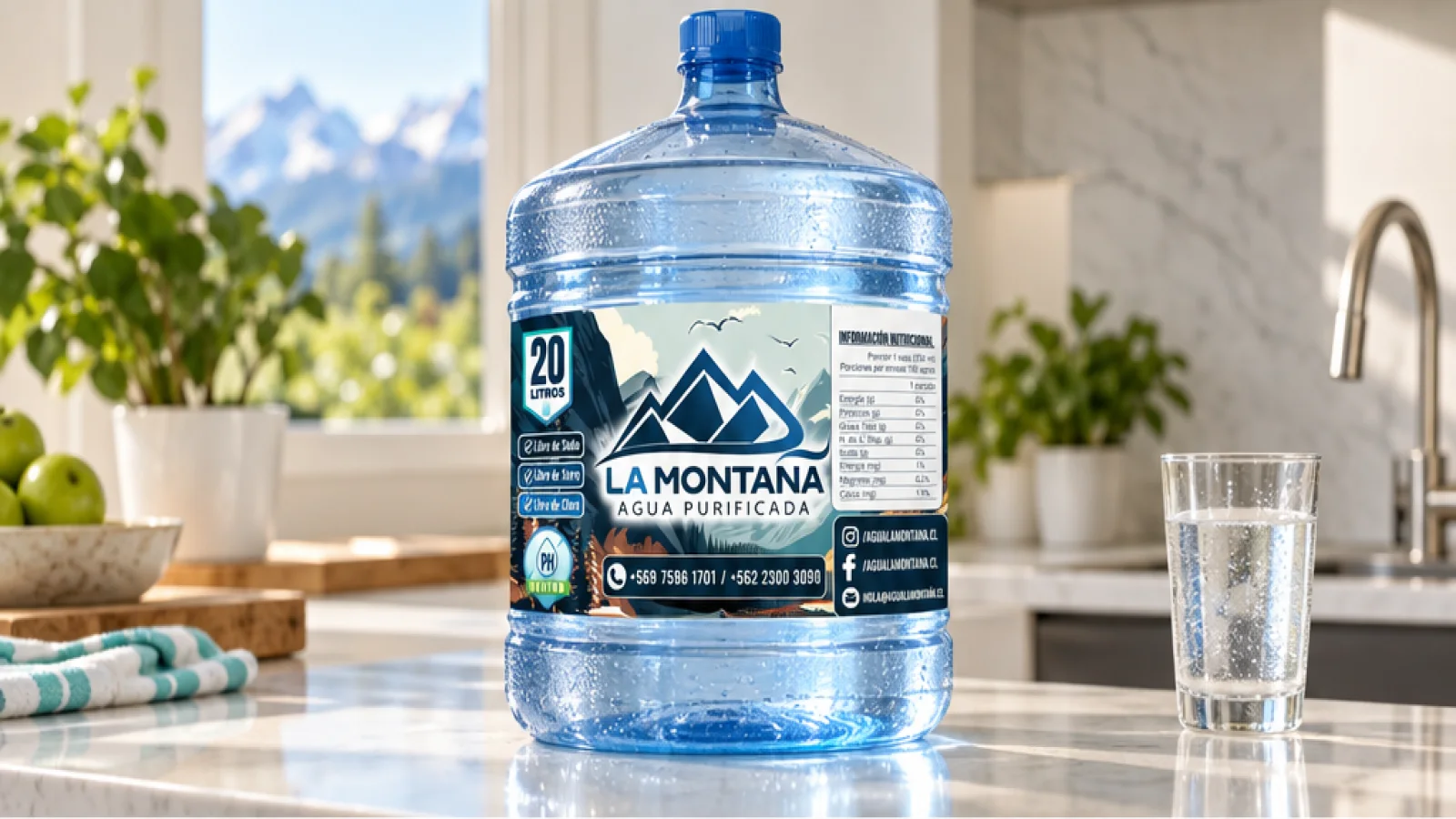 Bidón de 20 litros de Agua La Montaña en un espacio de consumo.