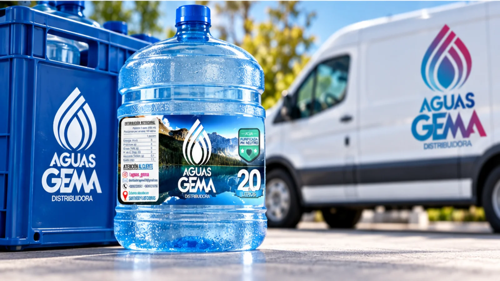 Bidón de Aguas Gema y elementos de distribución