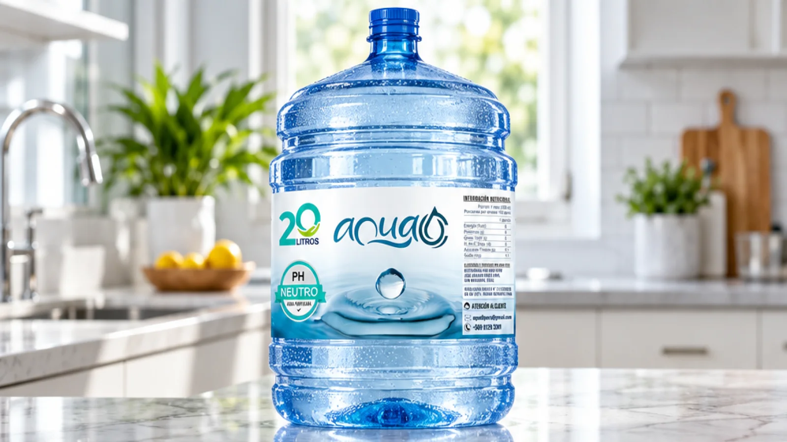 Bidón de 20 litros de Aqua Cero presentado como producto terminado.