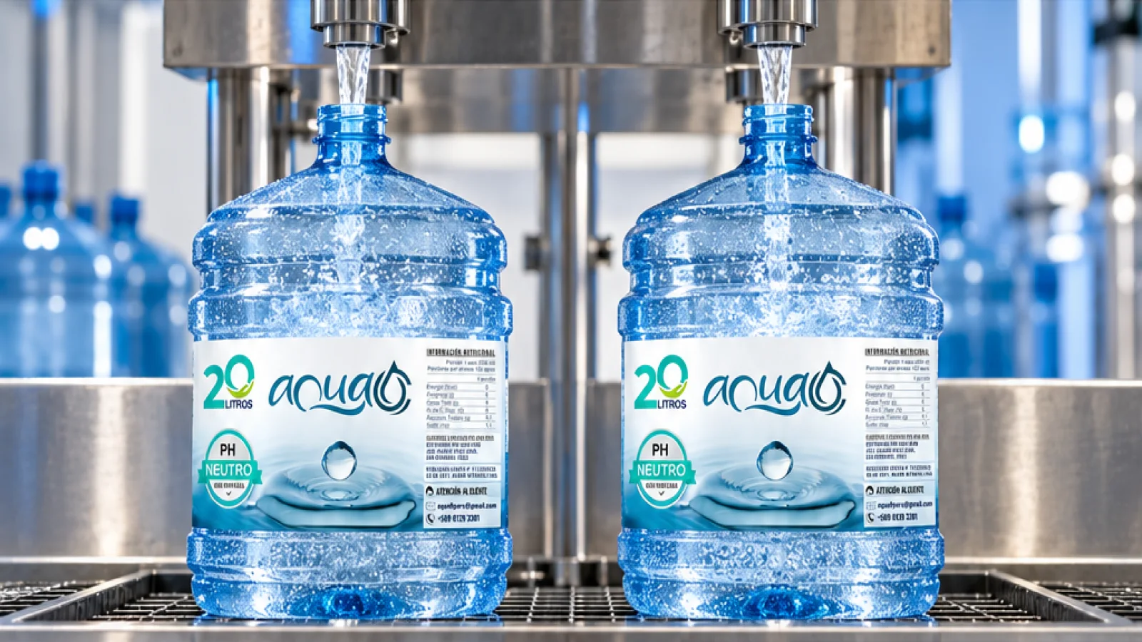 Bidones de Aqua Cero en un espacio de llenado.
