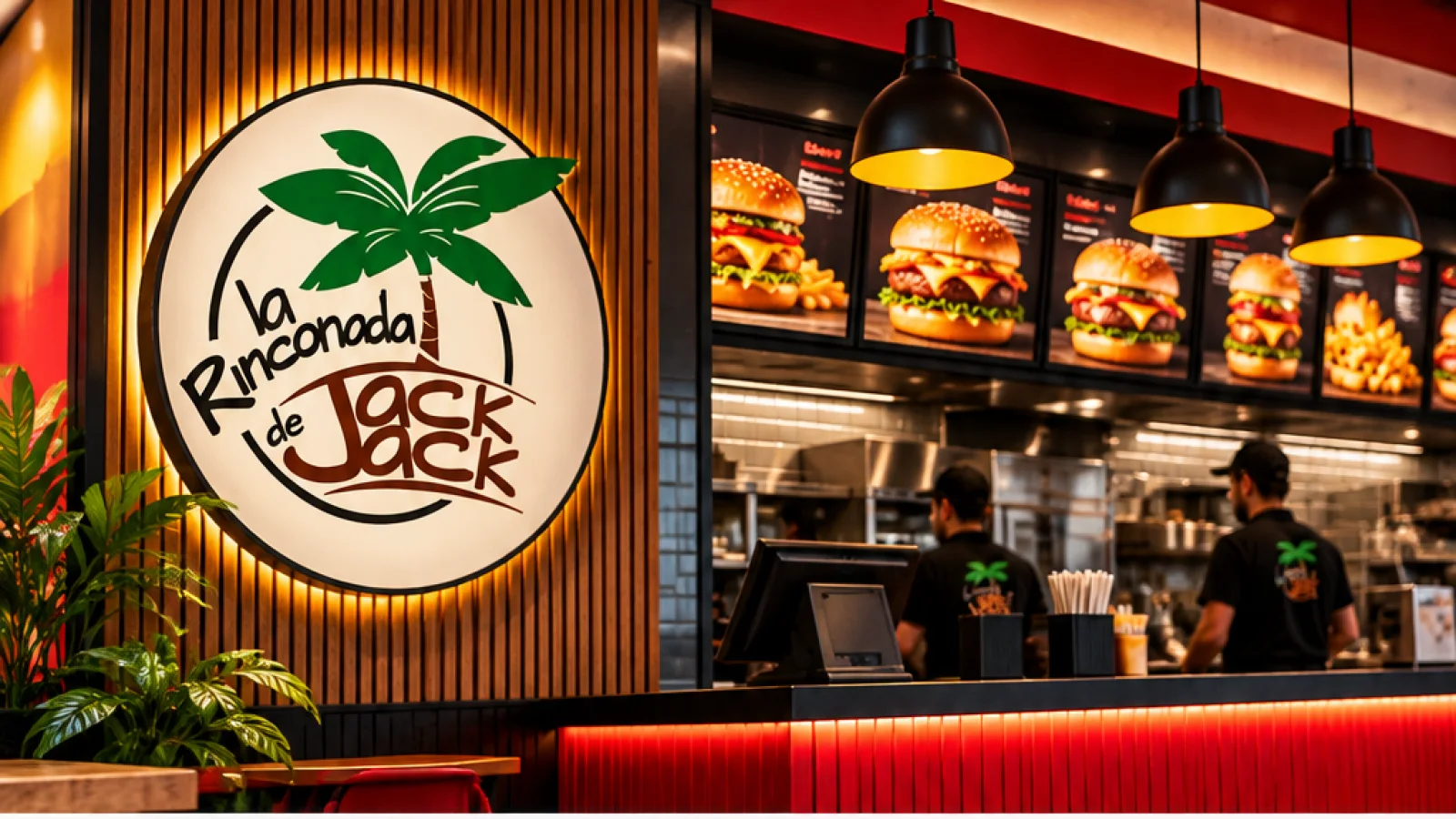 Local de comida rápida con menú e identidad de La Rinconada de Jack Jack.